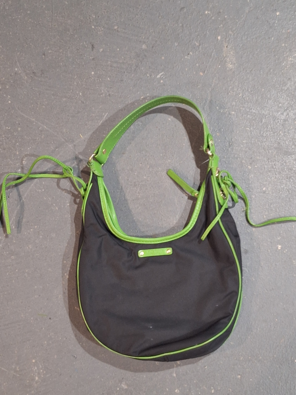 Kate Spade Black Shoulder Hobo Bag with Green Trim - Women's Casual Shoulder Bag